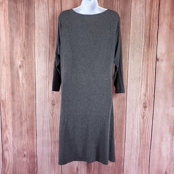 Eileen Fisher Womens Size Medium Ribbed Cowl Neck Tunic Dress 3/4 Sleeve Gray - Picture 5 of 15